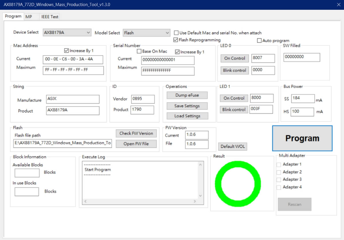 Figure-9. AX88179A Windows Mass Production Test Tool – eFuse/Flash Programming